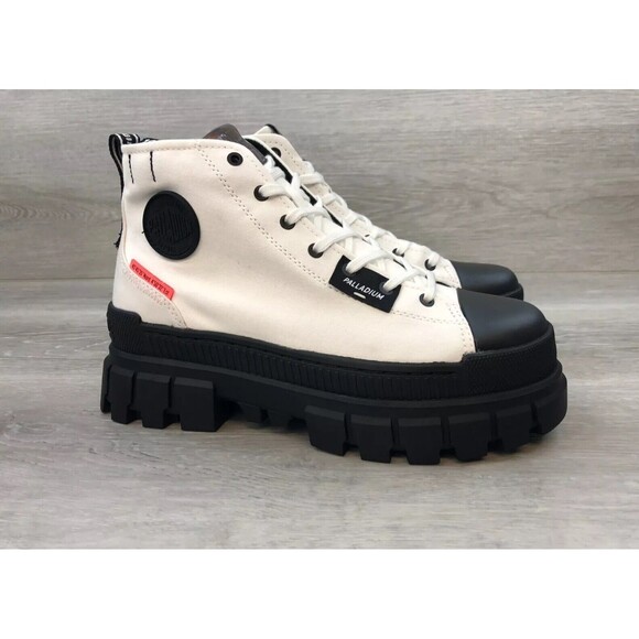 Palladium Revolt Hi TX 97242-116-M Women's 9.5 White Canvas Platform Combat Boot - Picture 1 of 13